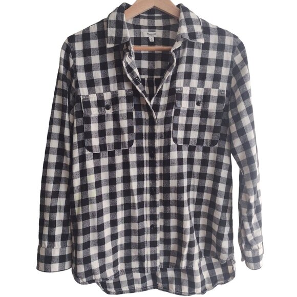Madewell Tops - Madewell Checkered Flannel Shirt S Black White Check Cotton L/S Top